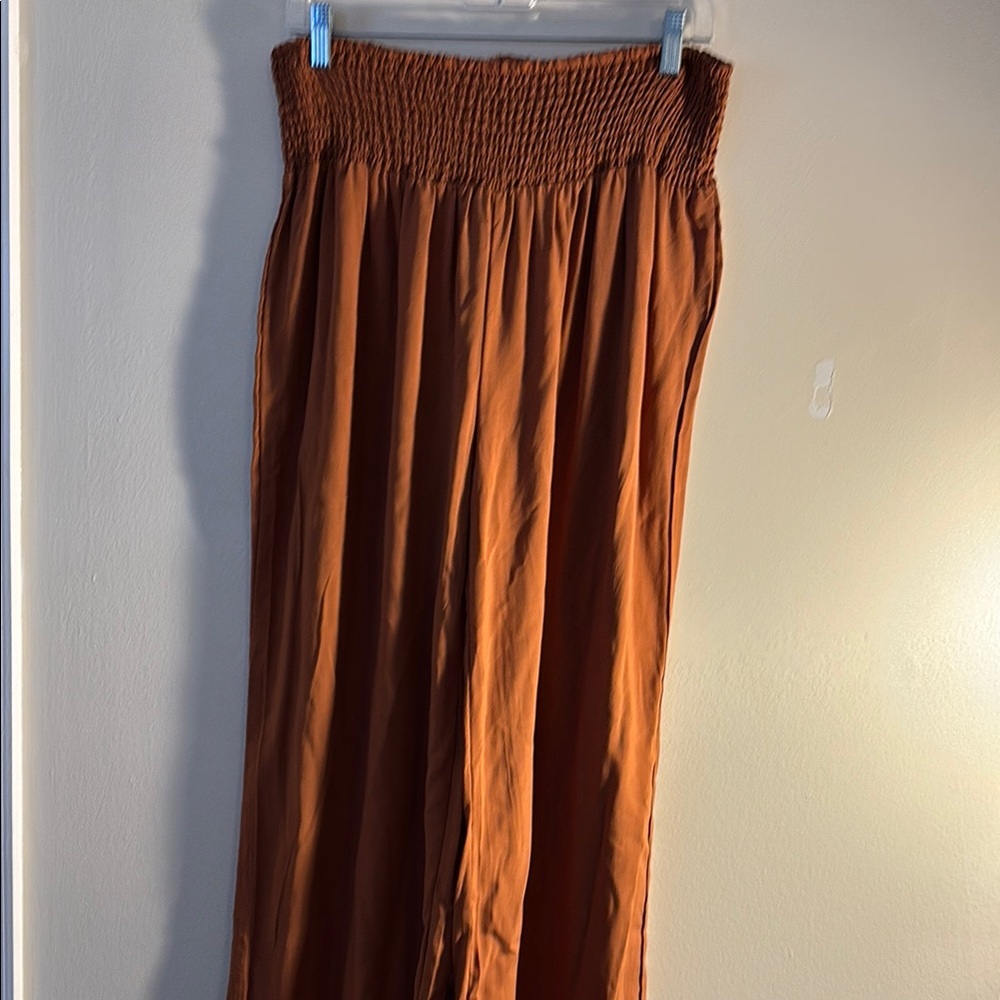 Brown Smocked Maxi Wide Leg Jumpsuit